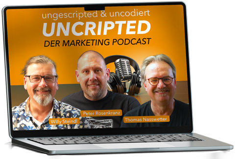uncripted-podcast Labtop mit Podcast Sujet - Microfon